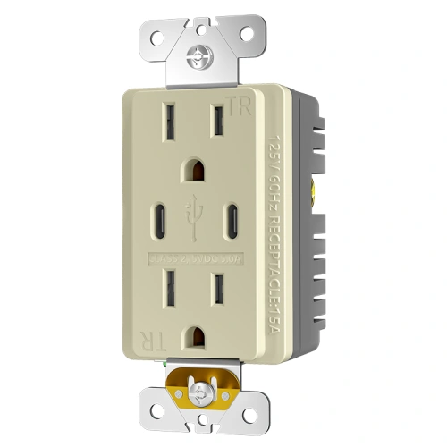 Ivory high capacity dual Type C receptacle for hotel and residential applications