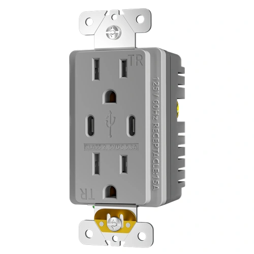 Grey high output dual Type C receptacle for modern kitchen and living spaces