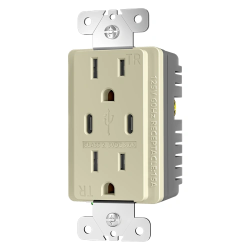 Ivory 15A dual Type C receptacle for hospitality and residential