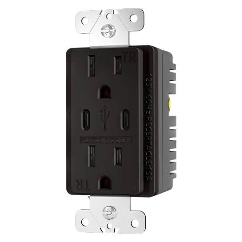 Brown 15 amp dual USB-C outlet with pure Type-C charging design