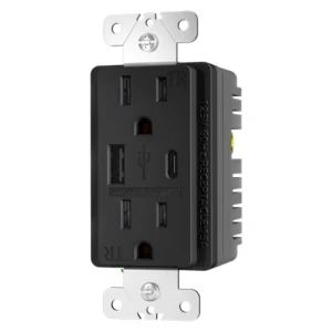 Graphite 15 amp USB Type A/C receptacle for indoor project applications