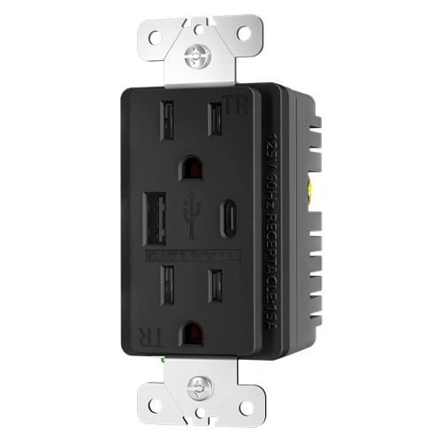 Graphite 15 amp USB Type A/C receptacle for indoor project applications
