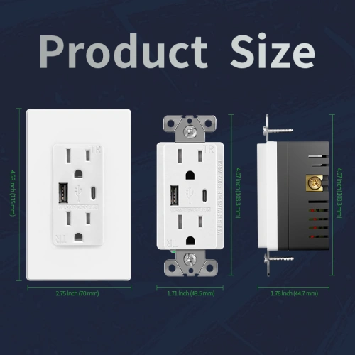 Wiring diagram for a 15A USB-A and USB-C charging receptacle