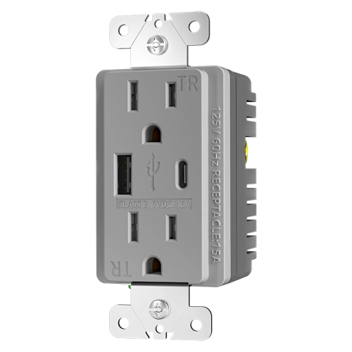 Grey USB Type A/C wall receptacle with 5V 3.6A max output