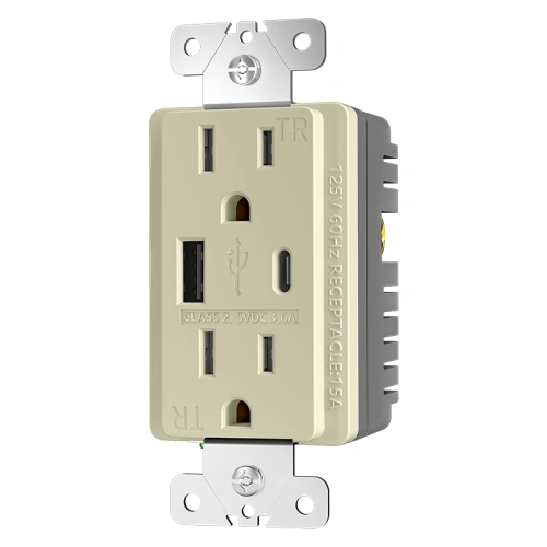 Ivory USB Type A/C receptacle with tamper resistant safety shutters