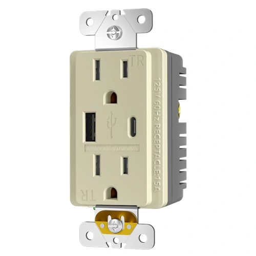 Ivory high capacity USB-A and USB-C receptacle for hospitality and residential applications