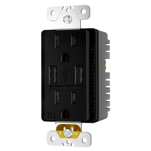 Black tamper resistant 5A USB wall outlet for indoor project installations