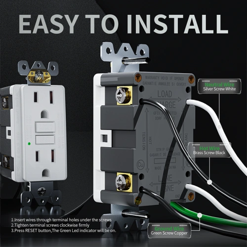 wiring 15A self-test GFCI receptacle with a modern replacement finish