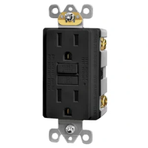 Black 15 amp self-testing GFCI receptacle for commercial utility room replacement