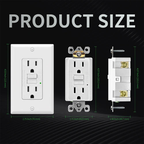 Dimensions of non-tamper-resistant 15A GFCI for standard indoor wall box planning