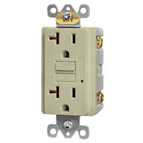 Light almond 20 amp GFCI outlet for dedicated indoor equipment circuits