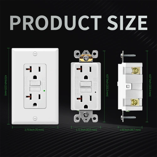 Dimensional drawing of a heavy-duty 20A WR GFCI for outdoor electrical box planning