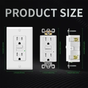 Dimensional drawing of a standard 15A TR GFCI for residential wall box planning
