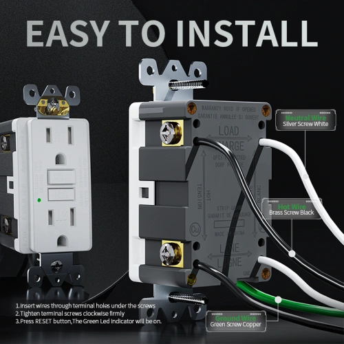 Wiring diagram for a 15A GFCI showing correct line and load terminal connections