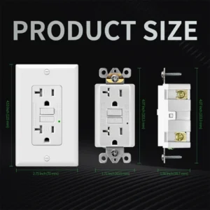 Dimensional drawing of a 20A self-test GFCI outlet for standard wall box planning