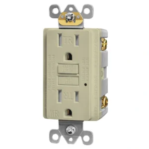 Light almond outdoor self-test GFCI for siding and trim coordination