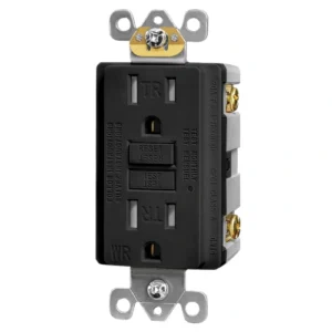 Black 15A weather-resistant GFCI for backyard patio installations