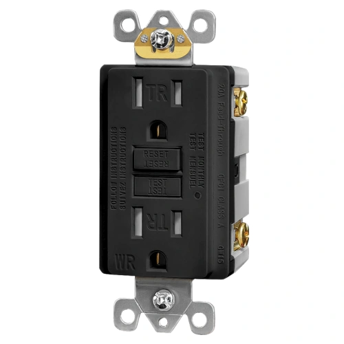 Black 15A weather-resistant GFCI for backyard patio installations
