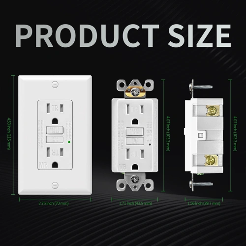 Dimensional drawing of a 15A WR GFCI for standard outdoor electrical box planning