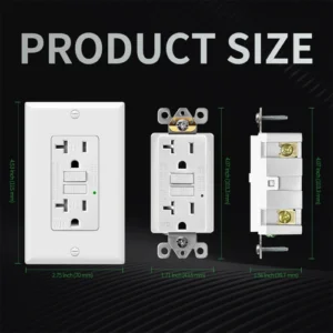 Dimensional drawing of a standard 20A TR GFCI for commercial wall box planning
