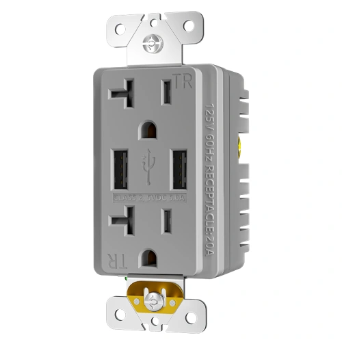 Grey 20A high output USB receptacle for kitchens and project environments