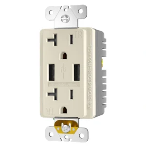 Light almond NEMA 5-20R USB outlet with 5V 5.0A total charging output