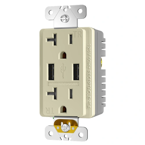 Ivory high output USB receptacle for healthcare and hospitality wall applications