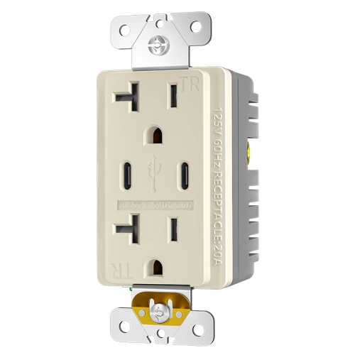 Light almond NEMA 5-20R dual USB-C outlet with 5V 5.0A total output