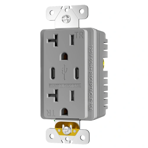 Grey 20A dual USB-C receptacle for kitchens and project environments