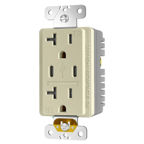 Ivory high output dual Type C receptacle for healthcare and hospitality wall applications