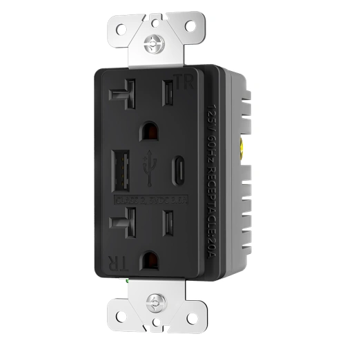 Graphite 20A combination USB receptacle with one USB-A and one USB-C port