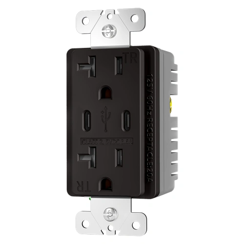 Brown 20 amp dual USB-C outlet with T-slot configuration