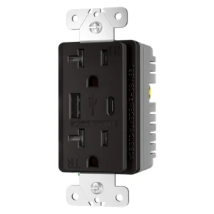 Brown 20 amp USB-A and USB-C wall outlet with T-slot design