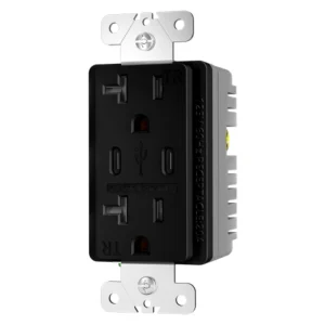 Black tamper resistant 20A dual USB-C outlet for indoor commercial installations