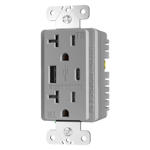 Grey NEMA 5-20R USB Type A/C receptacle for commercial project use