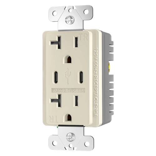 Light almond NEMA 5-20R dual USB-C wall outlet with pure Type-C charging design