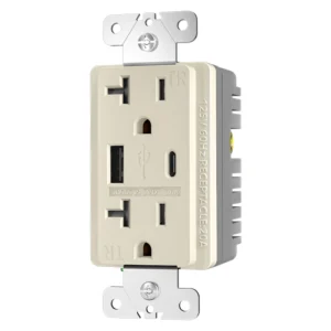 Light almond combination USB charging outlet with 20A configuration