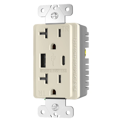 Light almond combination USB charging outlet with 20A configuration