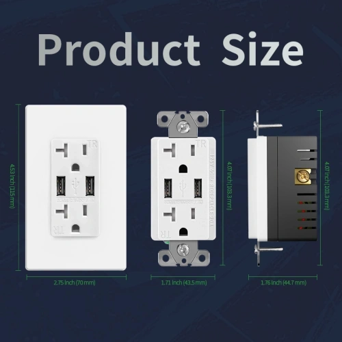 Wiring diagram for a 20A USB receptacle with dual USB charging