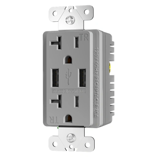 Grey 20A USB receptacle for commercial and residential applications