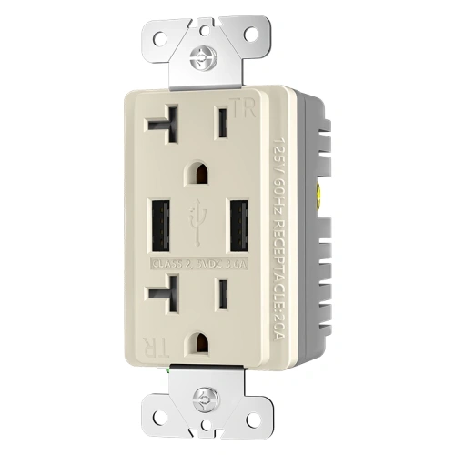 Light almond dual USB wall outlet with up to 5V 3.6A output