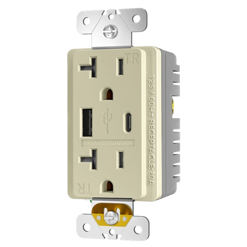 Ivory high output Type A/C receptacle for healthcare and hospitality wall applications
