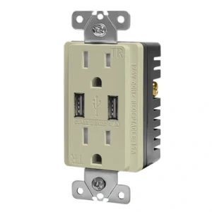 Ivory USB charging receptacle with tamper resistant shutters