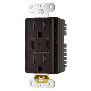 Brown 20W PD dual USB-C receptacle for coordinated interior finishes
