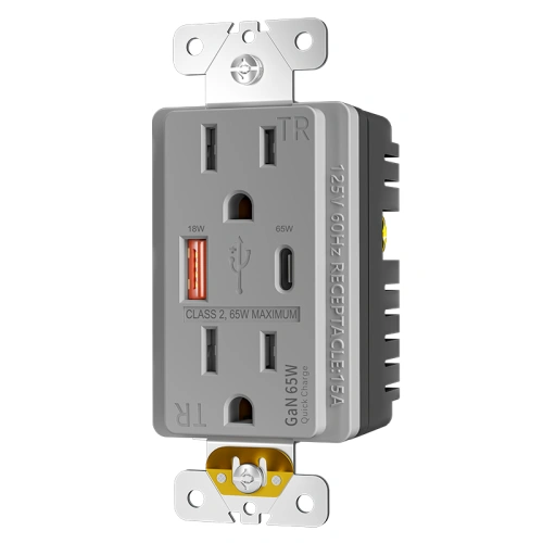 Grey 15A USB A/C receptacle for modern home office charging access
