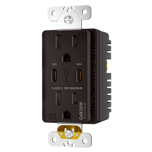 Brown pure USB-C wall receptacle for coordinated interior finish selections