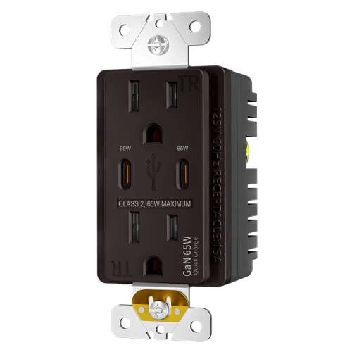 Brown pure USB-C wall receptacle for coordinated premium interior finishes