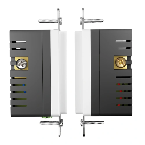 Side view of a 65W GaN dual USB-C wall receptacle for indoor installation