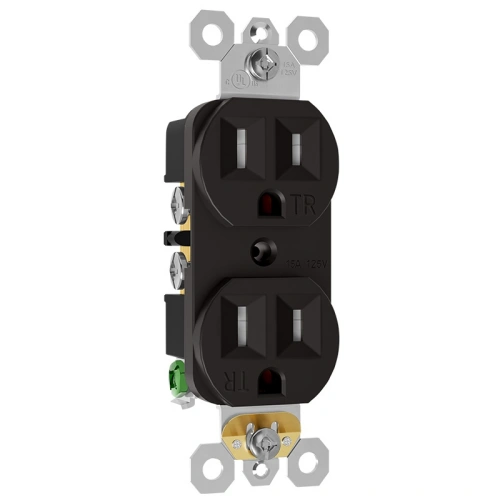Brown TR duplex receptacle for retrofit work with darker wall finishes