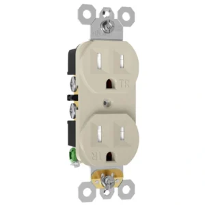 Almond finish tamper-resistant receptacle for hospitality guest room projects